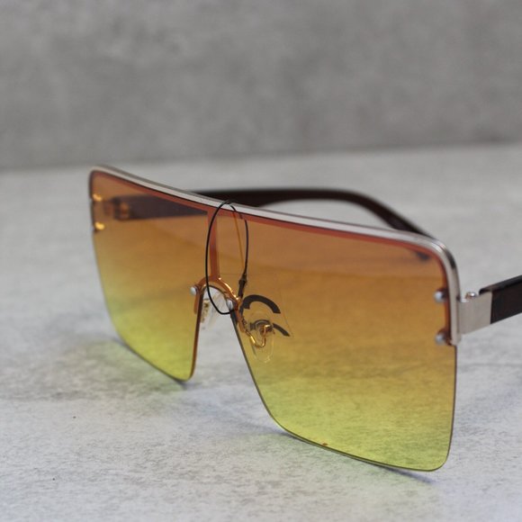 Orange ombré multi tone square oversized fashion sunglasses - Picture 10 of 14